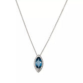 Colleen Lopez Sterling Silver Marquise London Blue Topaz Pendant Necklace. 18"